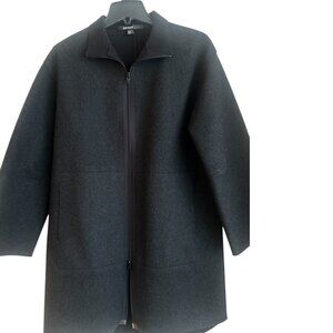 DKNY dark grey wool coat with two way zipper. Size PP.